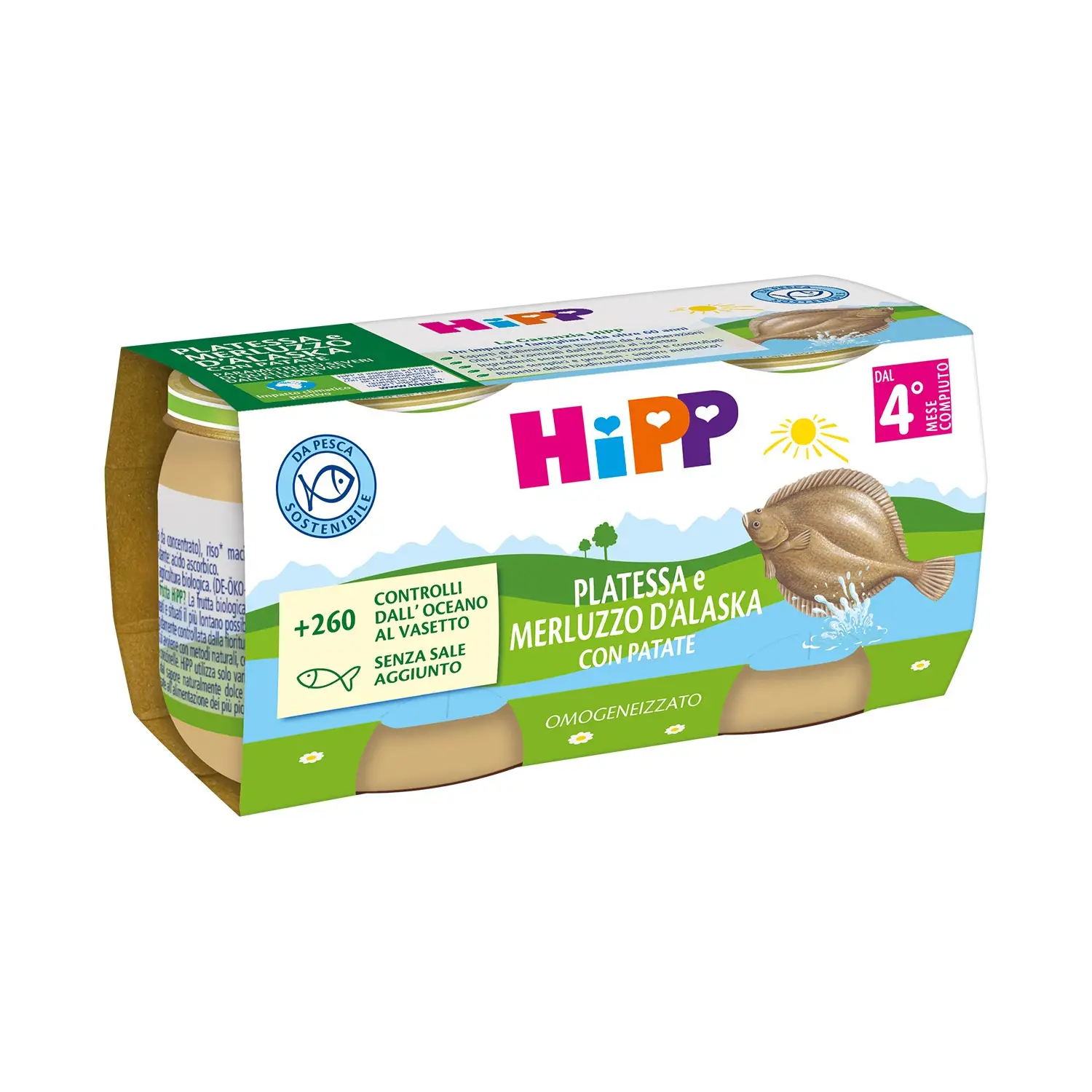 Hipp Omogeneizzato Pesce Bio gr.80x2 Platessa e Merluzzo d’Alaska con patate - omogeneizzati