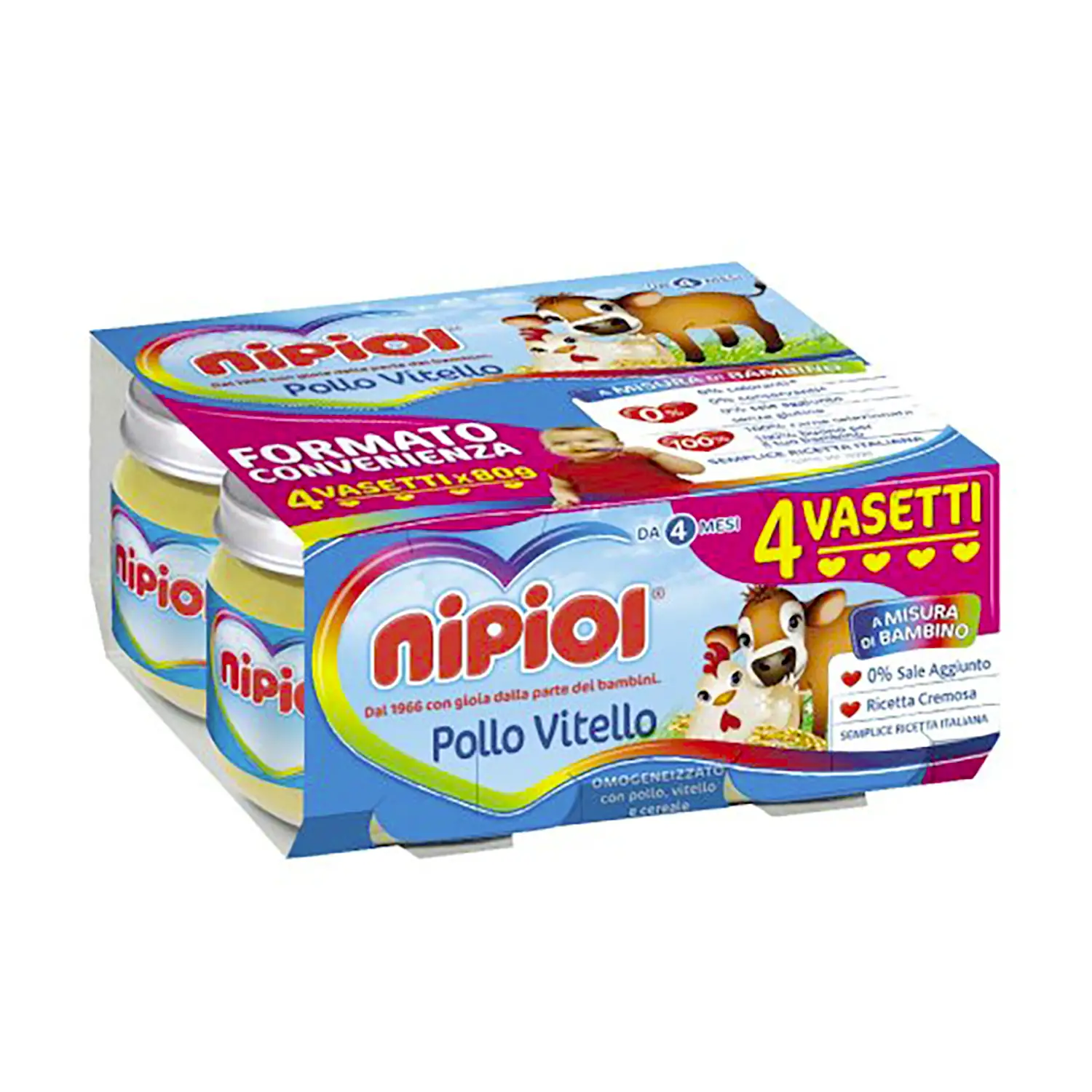 Omogenizzato Nipiol gr. 80x4 Pollo Vitello - omogeneizzati