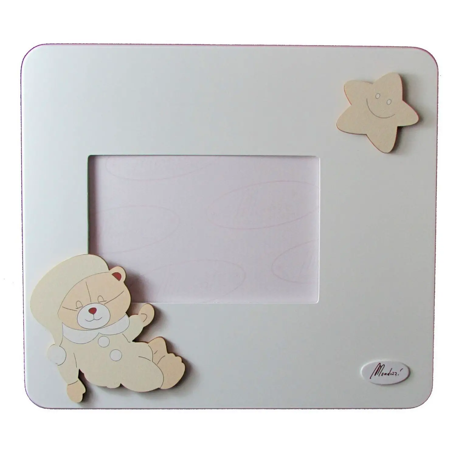 CORNICE PORTA FOTO ORIZZONTALE IN LEGNO CON ORSO BEIGE - complementi d'arredo