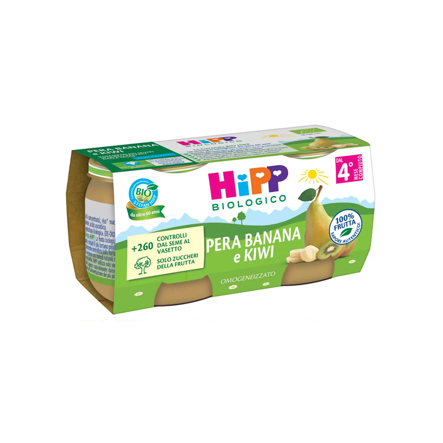 HiPP Omogeneizzato Frutta Bio Kiwi Banana Pera - 2x80g - omogeneizzati