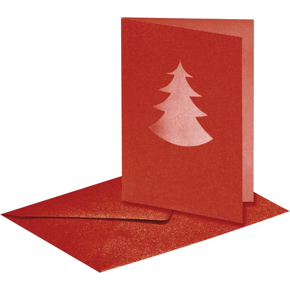 Cartoncini Augurali Natalizi con Finestra a Forma di Abete – Rosso – Set 5 Pezzi - Carta e cartoncino