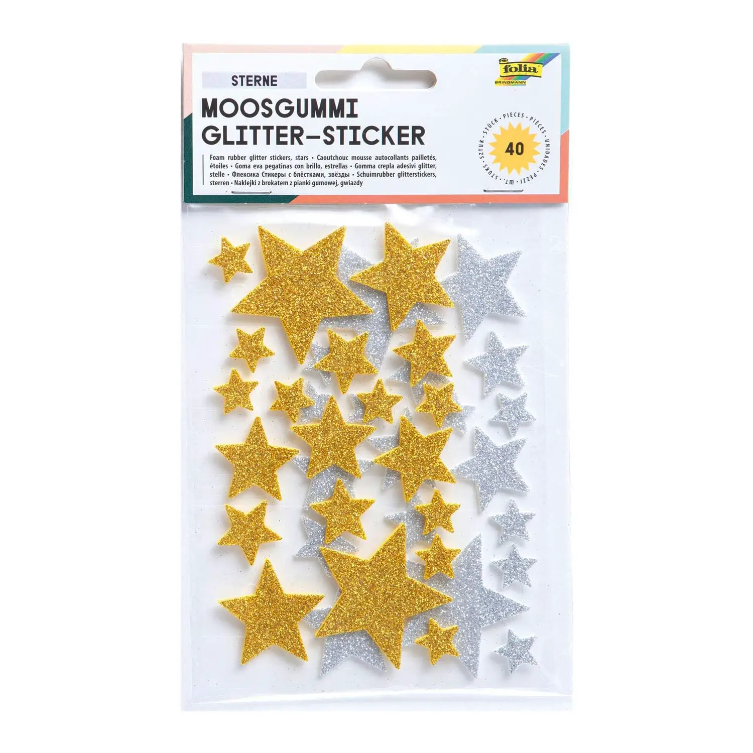 Stelle Glitter in Spumella Gommosa Adesiva 40 Pezzi - Applicazioni e decori