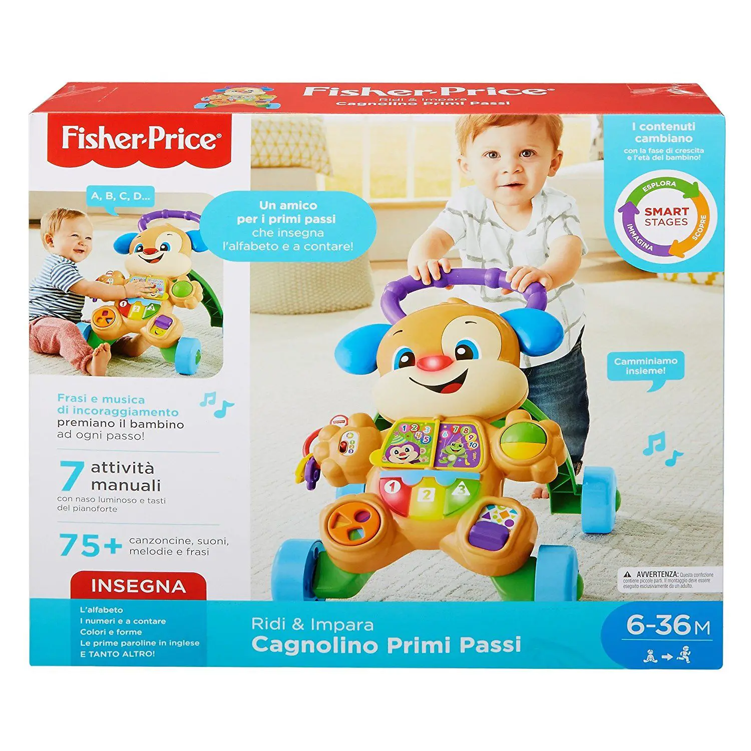 Fisher Price Cagnolino Primi Passi Spingibile Giocattolo Elettronico Educativo con Musica e Suoni - Primi giochi