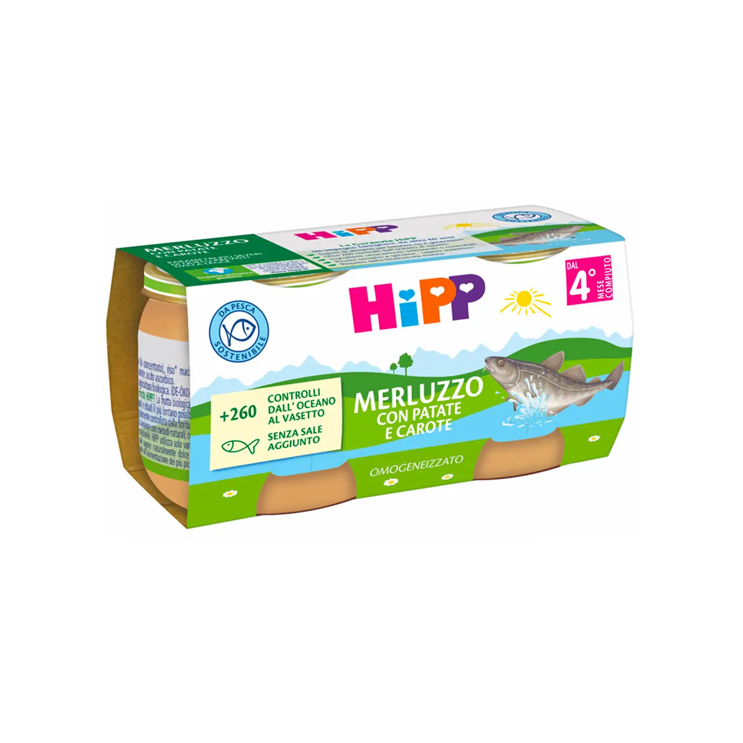 HIPP Omogeneizzato di Pesce con Merluzzo, Patate e Carote - 80g x 4 - omogeneizzati