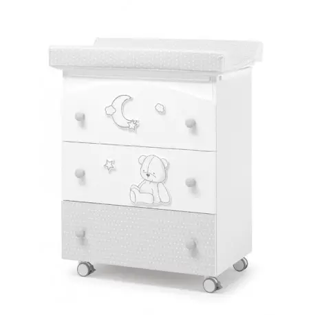 Stella Magic Bagnetto Fasciatoio Erbesi Bianco – 3 Cassetti, Vaschetta Anatomica e Ruote - Zona cambio e bagno