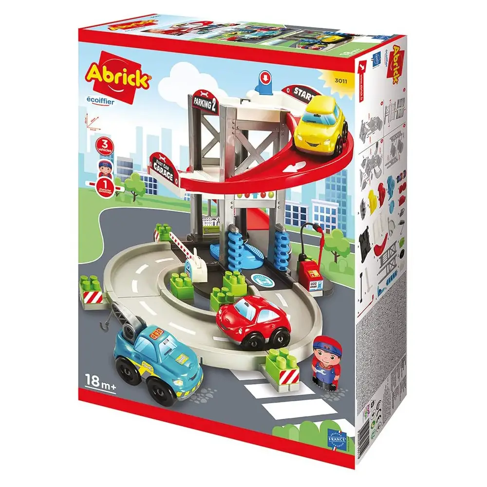 Ecoiffier Abrick Garage – Playset con 1 Personaggio e 3 Veicoli - play set