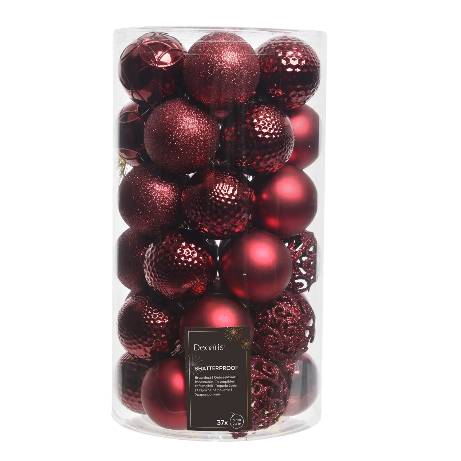 Decoris Set 37 Palline Natale Bordeaux Ø6 cm Mix - addobbi albero
