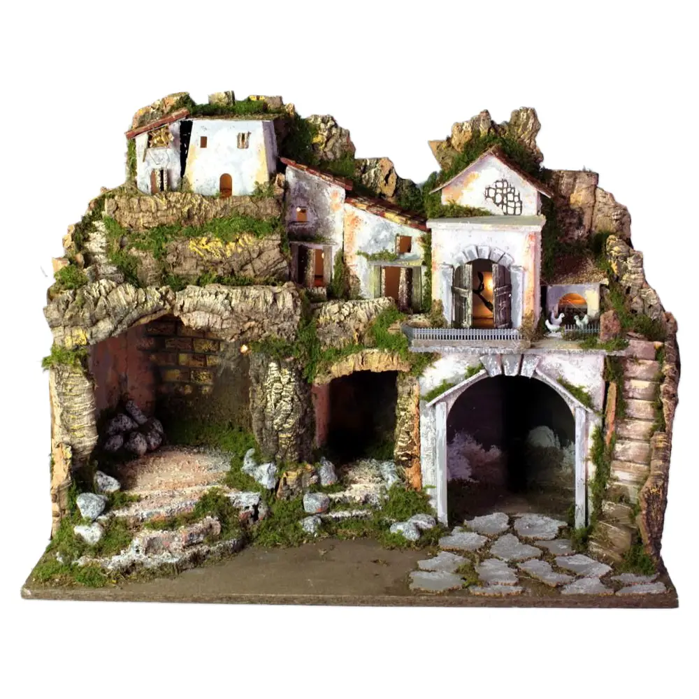 Borgo Artigianale con Luci e Capanna – Presepe Luminoso - presepi