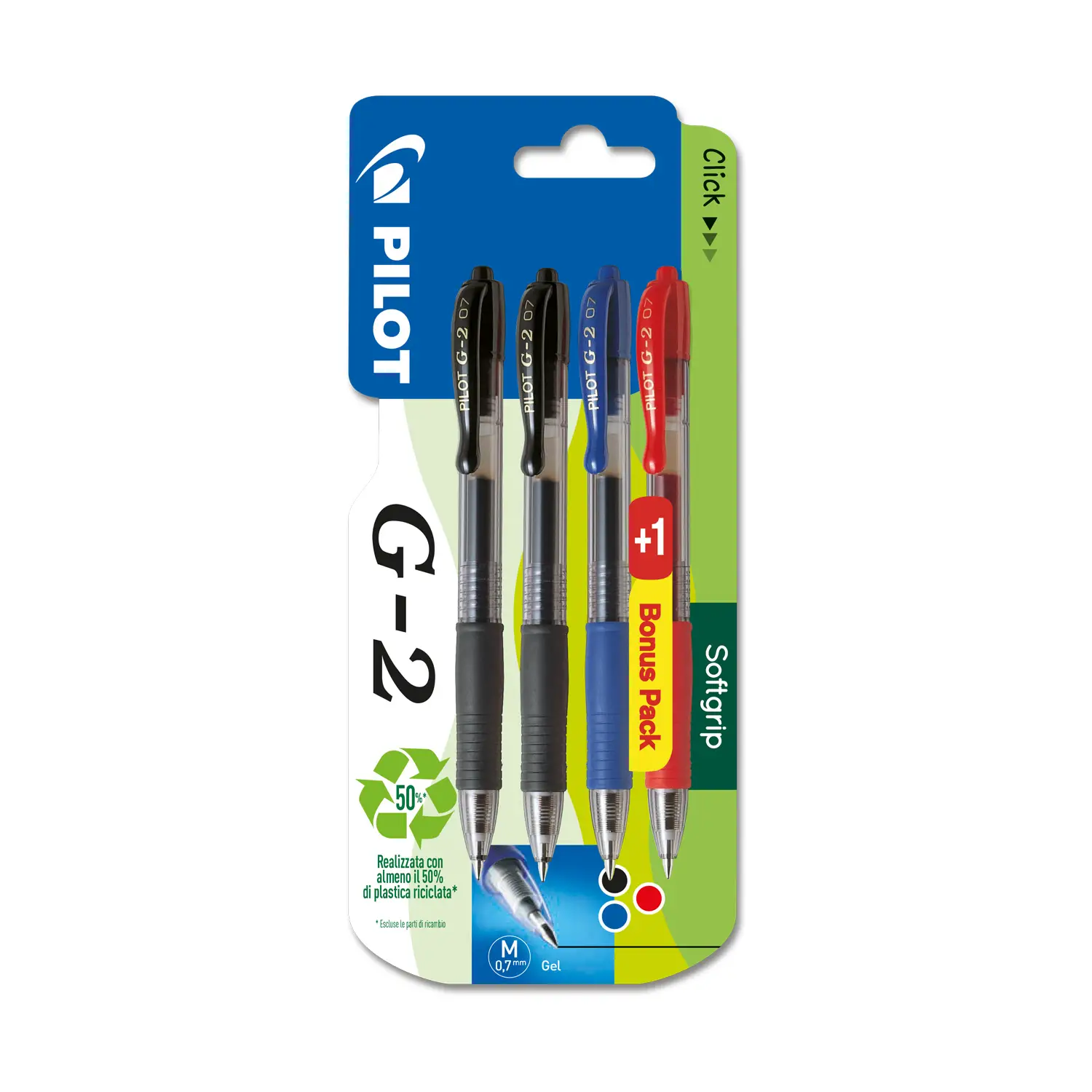 Pilot G2 mm. 0.7 Blister 3+1 Nero Blu Rossa - penne pennarelli ufficio