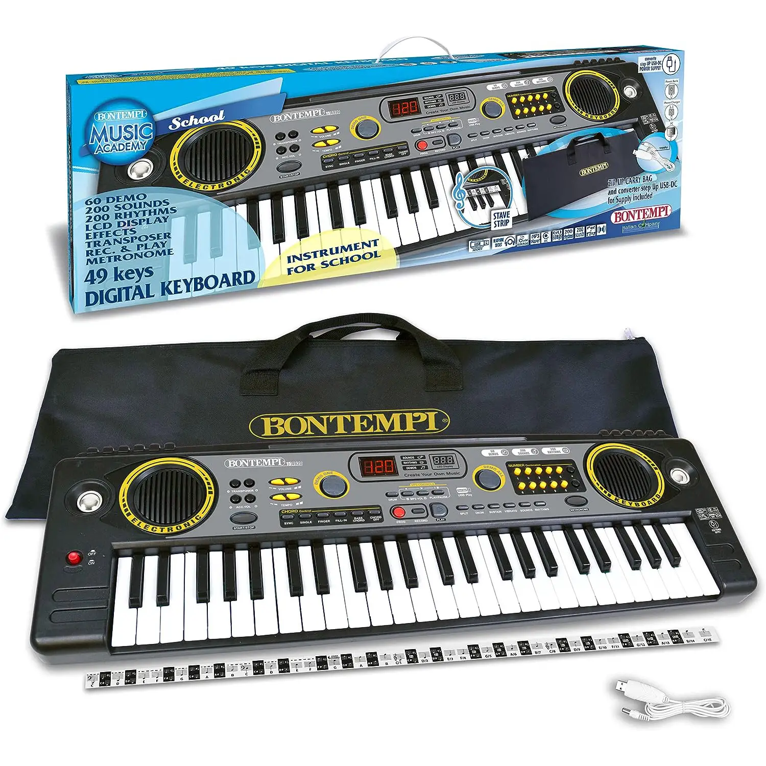 Tastiera Bontempi a 49 Tasti con Presa USB – Suona, Registra e Impara la Musica - musicali