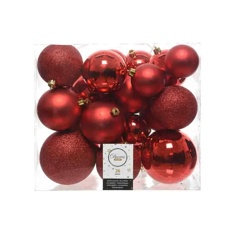 Box 26 Sfere di Natale - Diametro 6, 8 e 10 cm - Christmas Red - addobbi albero