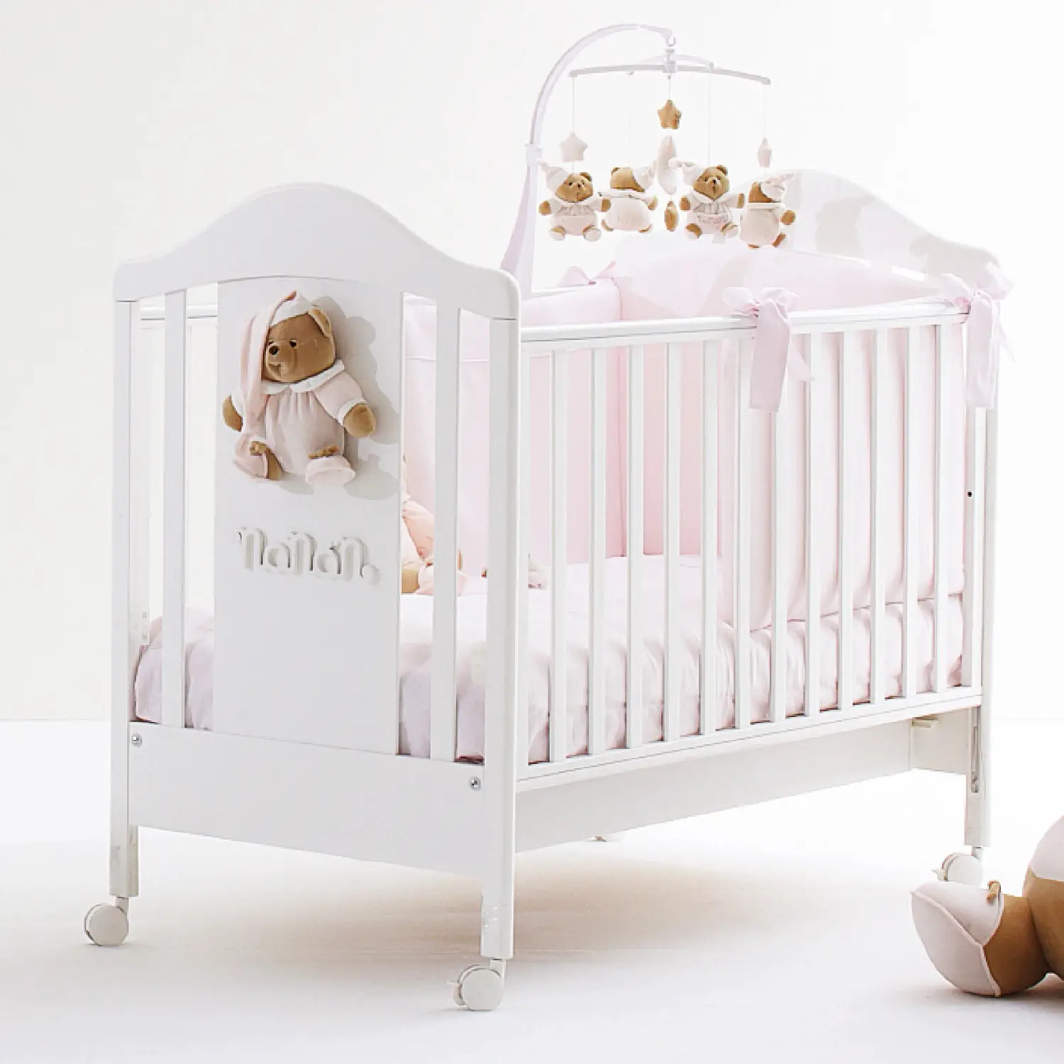 Puccio Lettino Baby Bianco con Orso Rosa - collezioni