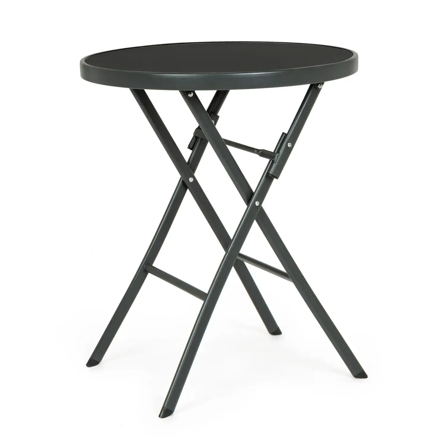 Tavolo Pieghevole Martinez Nero - Piano in Vetro - Ø 60 cm - tavoli, sedie e poltroncine