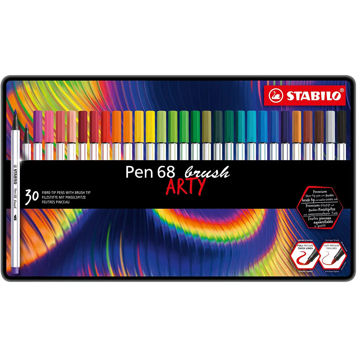 Stabilo Pen 68 Brush Arty Metallo -30 Pennarelli con Punta a Pennello - Pennarelli