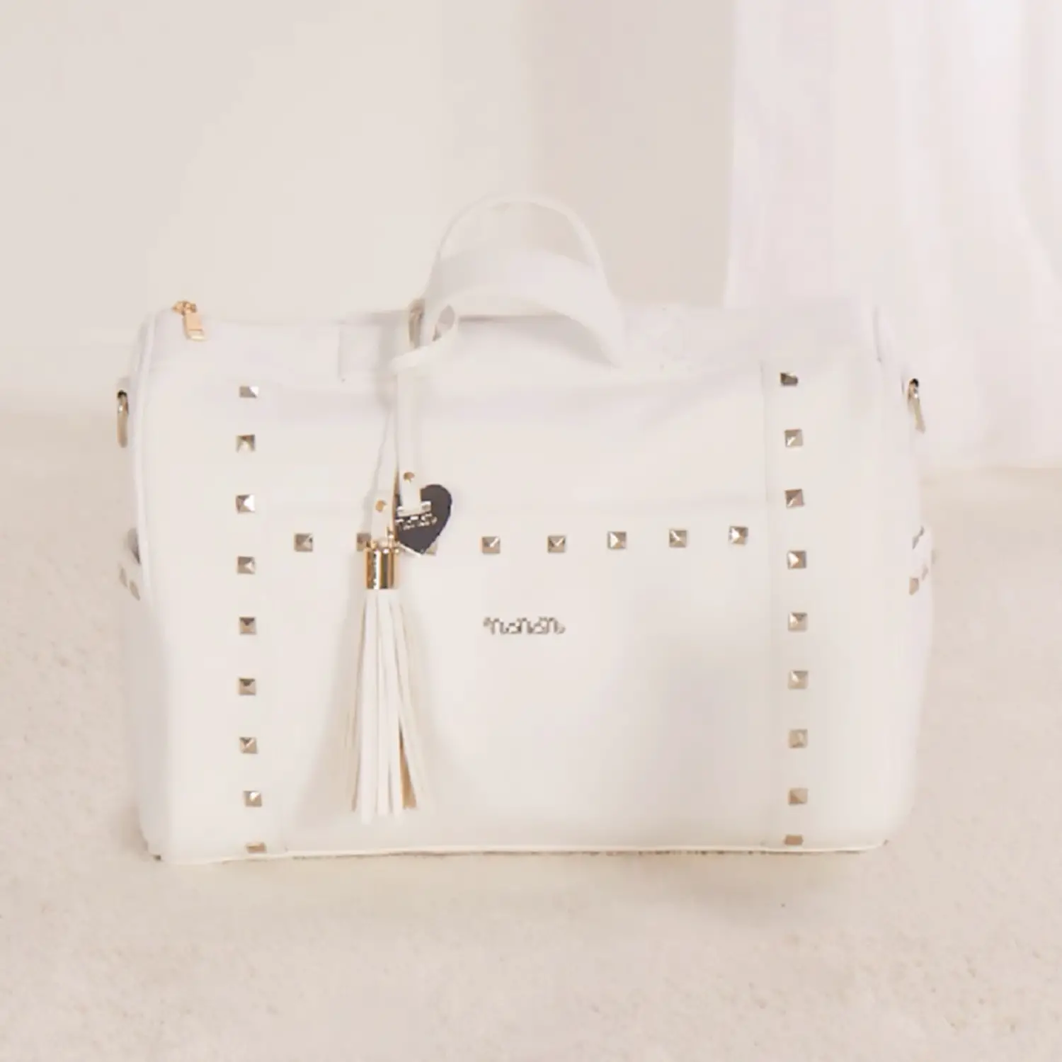 Borsa Passeggio Colette Borchiata Bianco in Ecopelle - borse e zaini