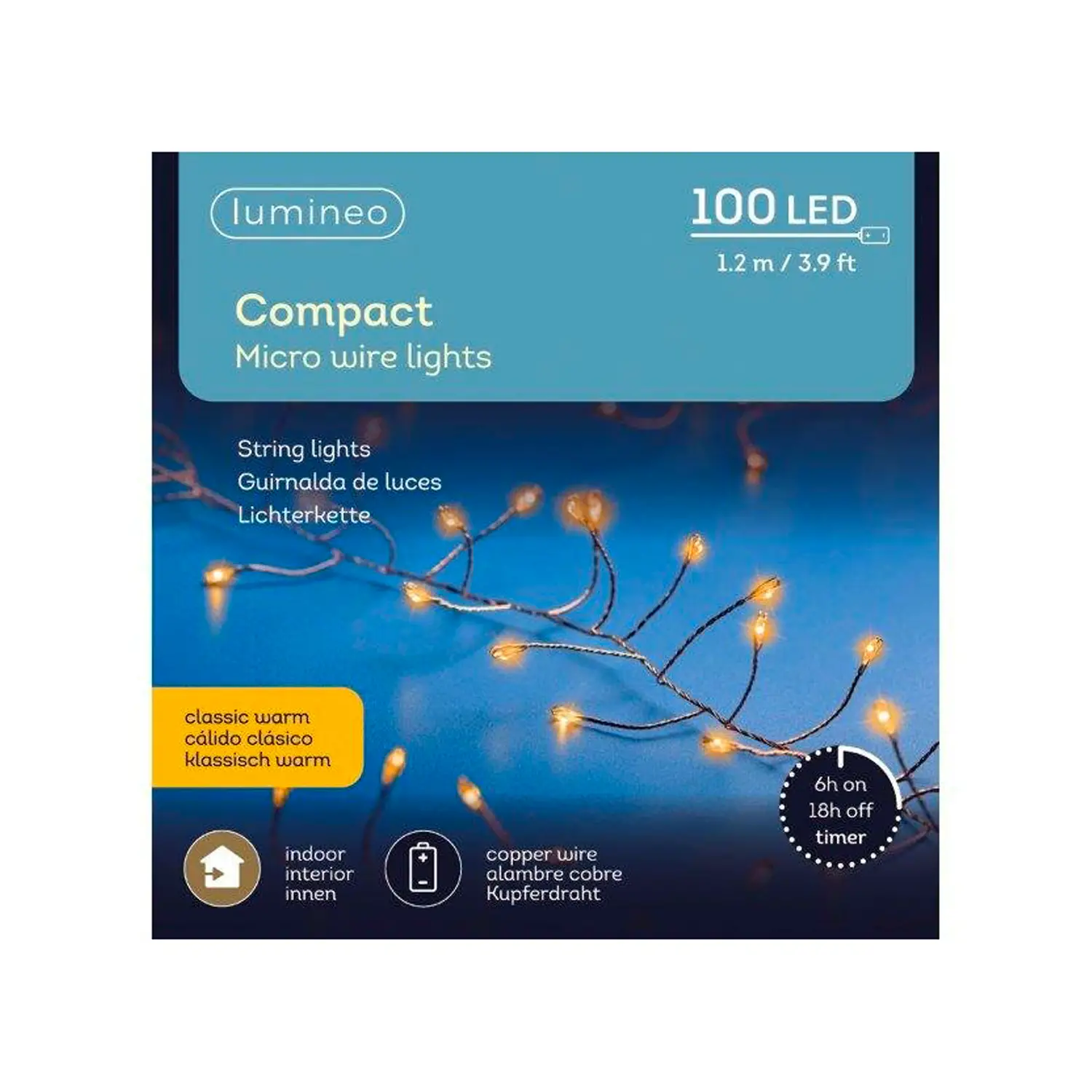 Luci di Natale Lumineo - Tenda 100 micro Led Rame caldo - Filo Rame da 1,2 metri (a Batteria) - luci