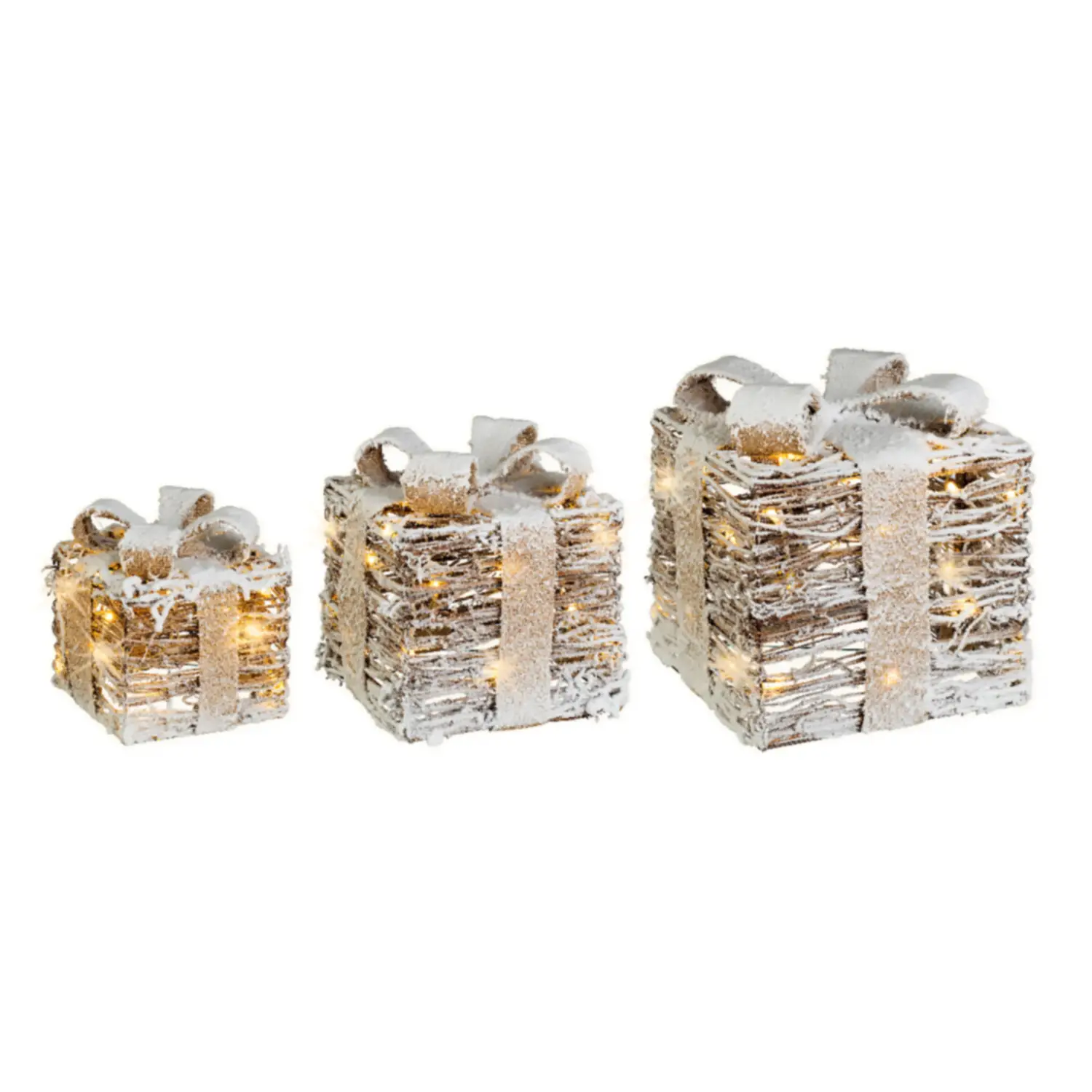 Tris Scatoline Rattan Innevate con Micro Led - addobbi casa