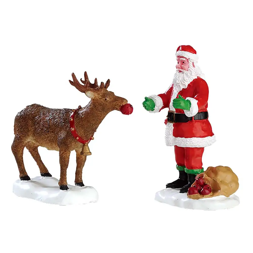Statuetta Babbo Natale Premia la Renna Set di 2 Pezzi - scene e villaggi