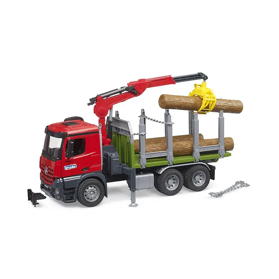 Camion Mercedes Benz Arocs Camion Trasporto 3 Tronchi Con Gru Giocattolo Bruder 03669 - modellini