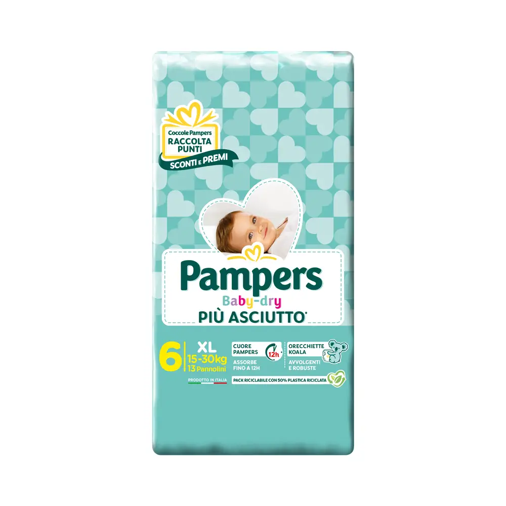 Pannolini Pampers Baby-Dry Flash - Taglia 6 - 15-30 Kg - 13 Pezzi - pannolini e salviettine