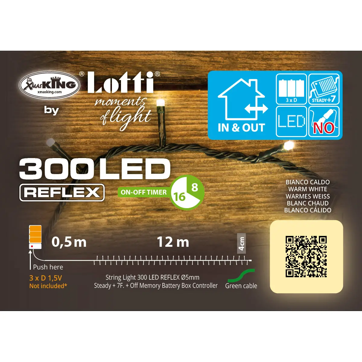 Catena Luminosa 300 LED Bianco Caldo con Timer IP44 12 m - luci