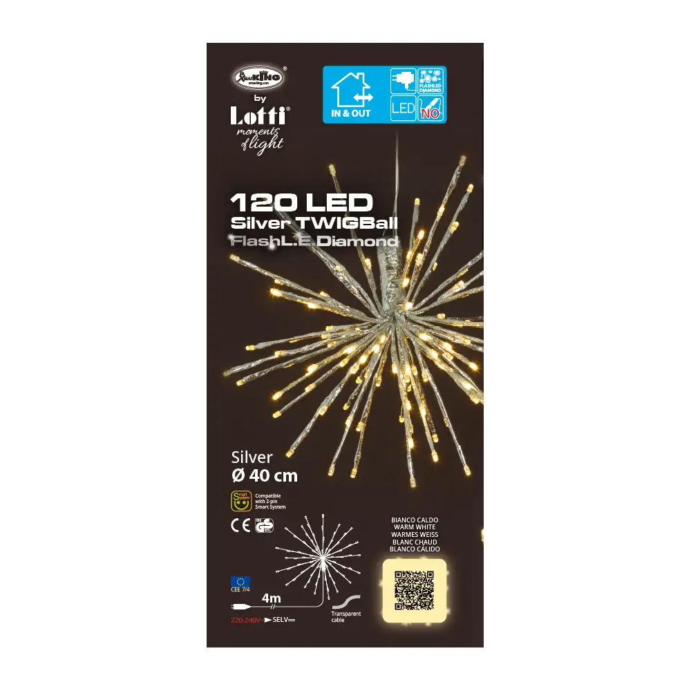 TWIGBall Argento 120 LED Bianco Caldo con Flash, Diametro 40 cm - luci