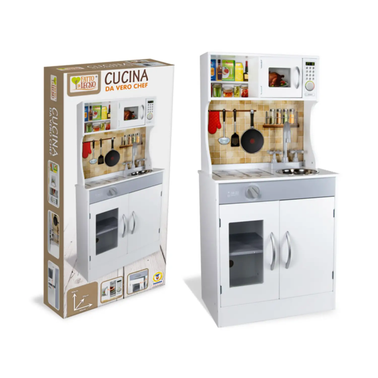 Cucina Giocattolo In Legno 4 fuochi con Microonde - Cucine e gioco simbolico