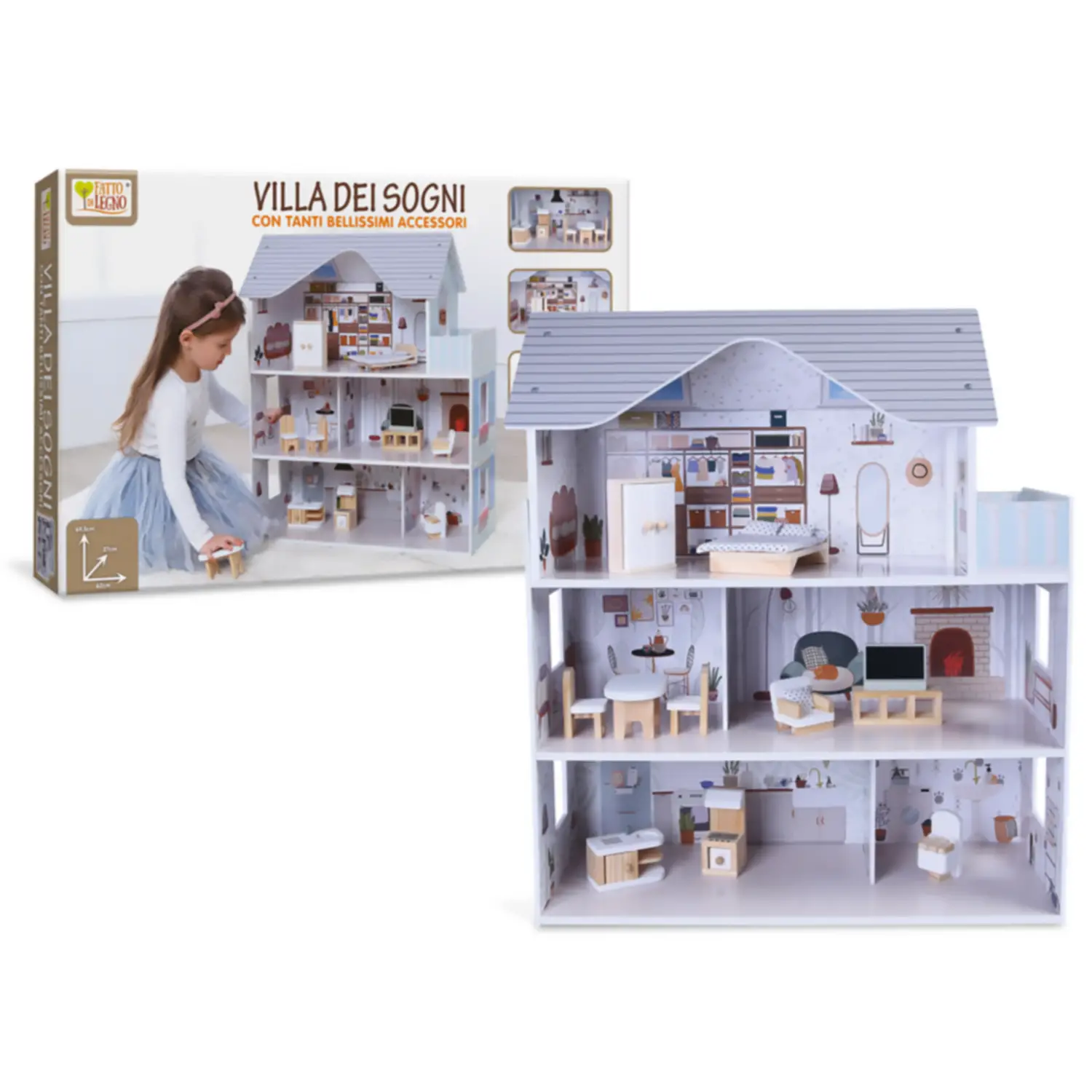 Villa dei Sogni in Legno con Accessori 62x27x69,5 cm - Bambole e accessori