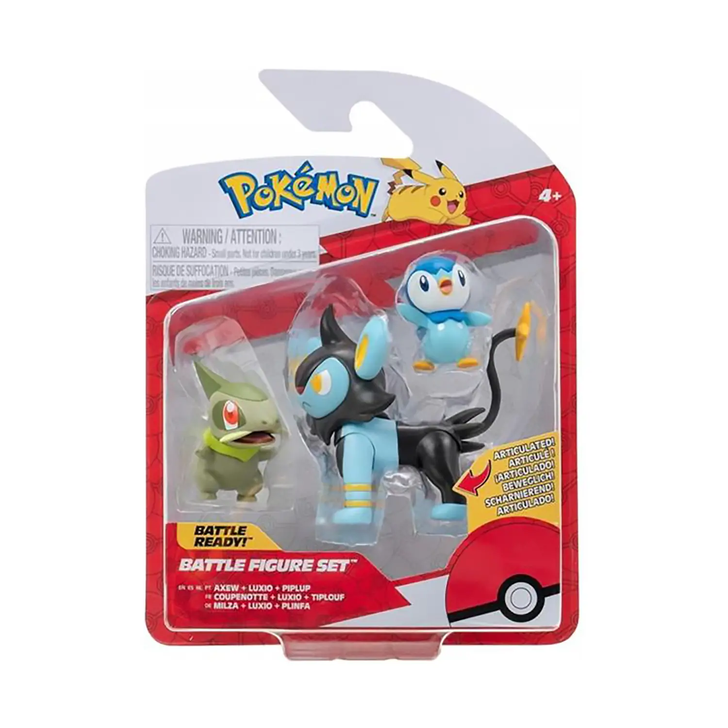 Pokemon Battle Figure Set 3 Personaggi: Axew, Piplup, Luxio - action figures ed accessori