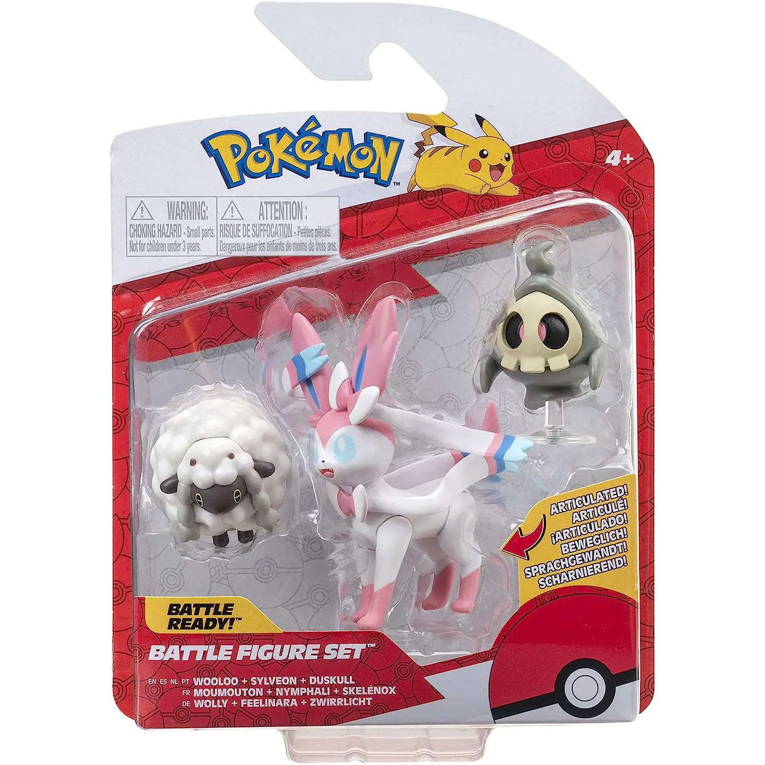 Pokemon Battle Figure Set 3 Personaggi: Duskull, Wooloo, Sylveon - action figures ed accessori