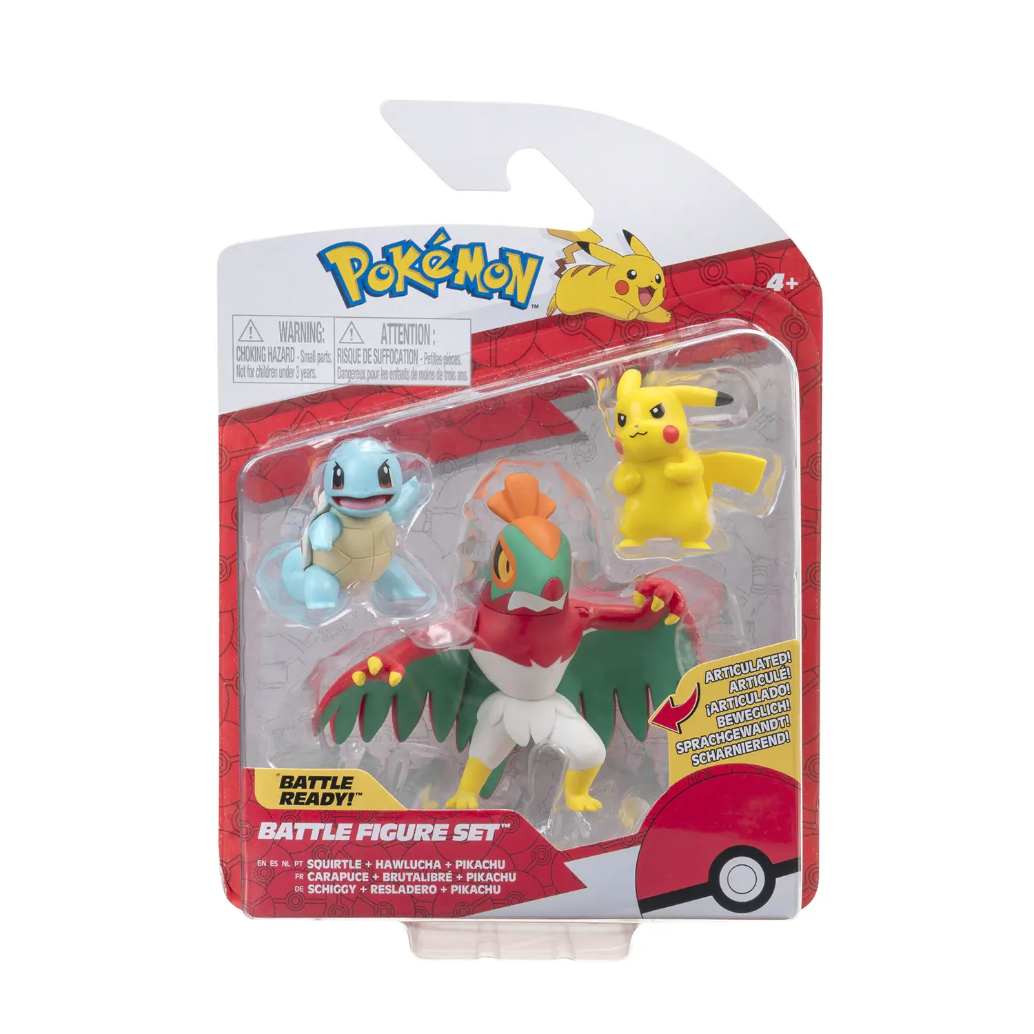 Pokemon Battle Figure Set 3 Personaggi: Pikachu #2, Squirtle #1, Hawlucha - action figures ed accessori