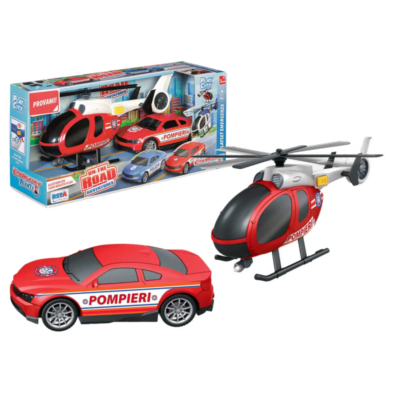 Playset Emergenza Pompieri Elicottero e Auto - play set
