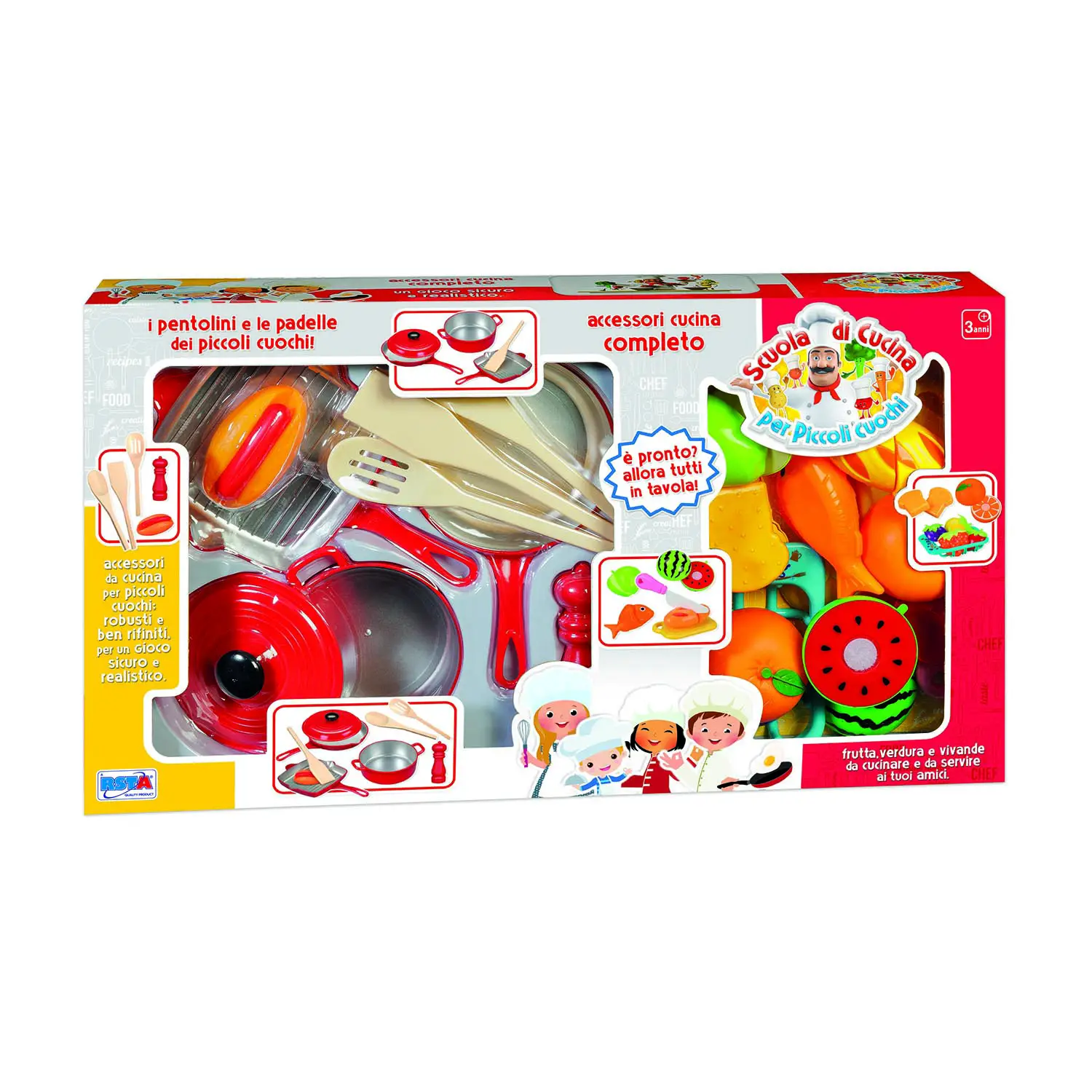 Playset Piccoli Cuochi – Padelle, Frutta e Verdura - Alimenti, mercatini, stoviglie
