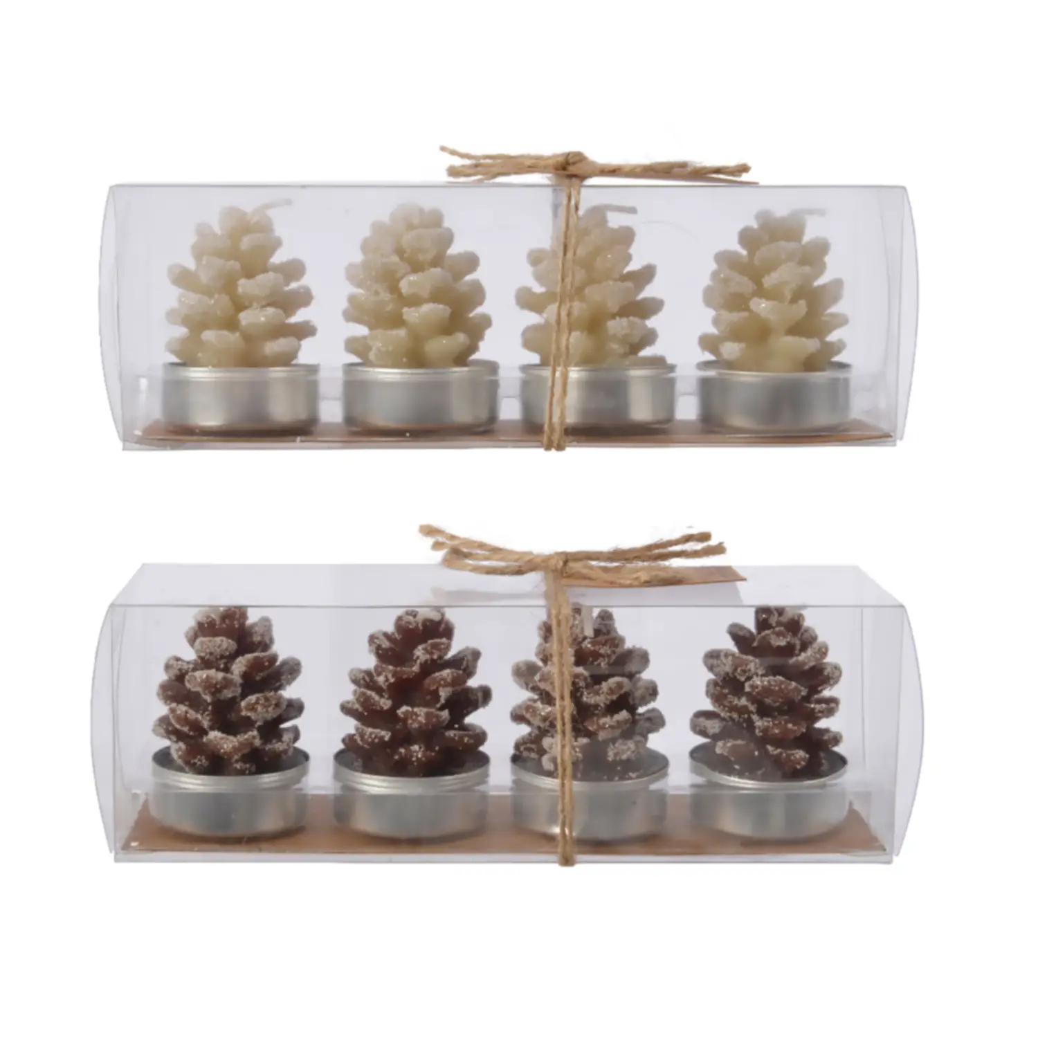 Box 4 Candele Natalizie a Forma di Pigna con neve, in Colori Assortiti - addobbi casa