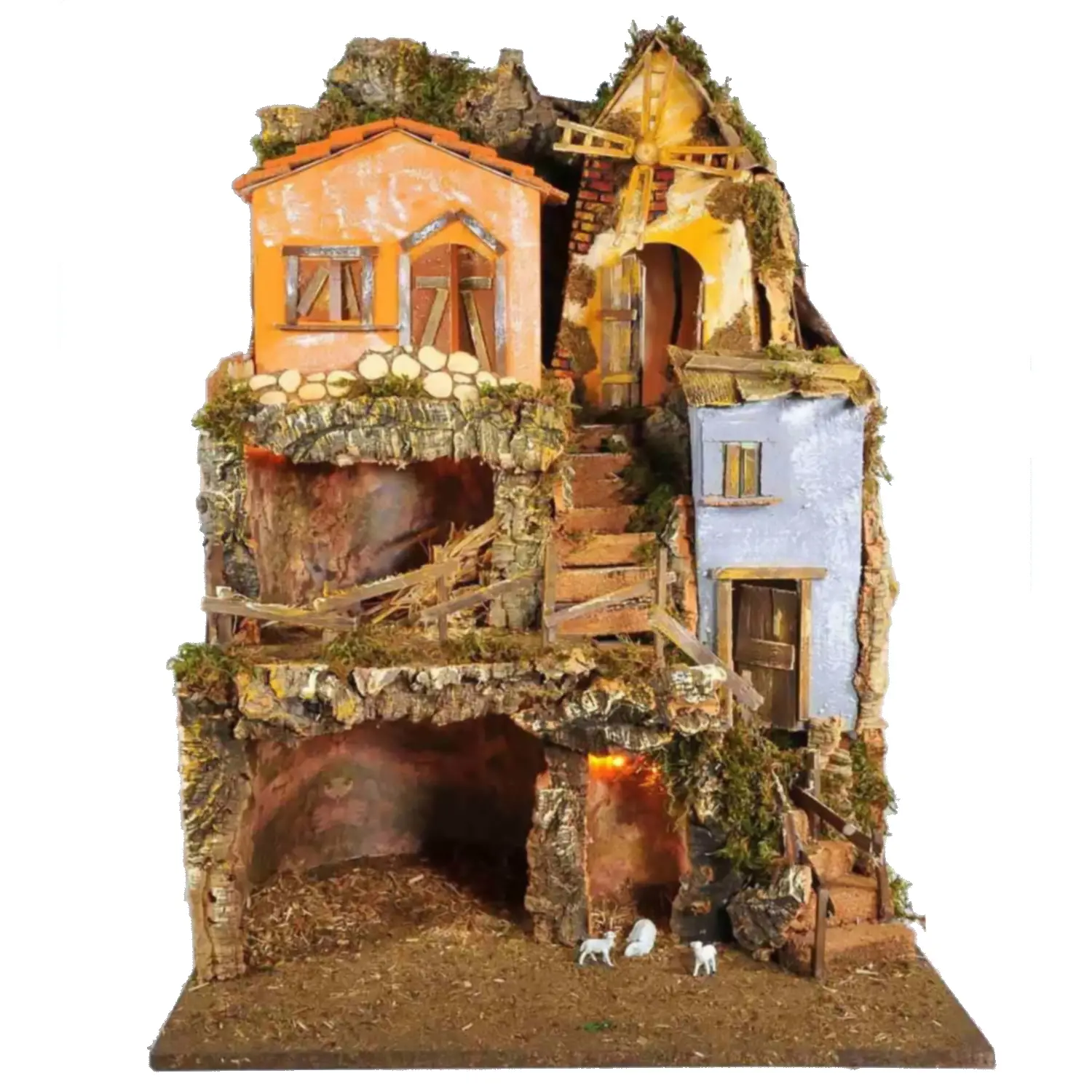 Presepe con Luci e Mulino a Vento: 45x52x70 cm, Motoriduttore - presepi