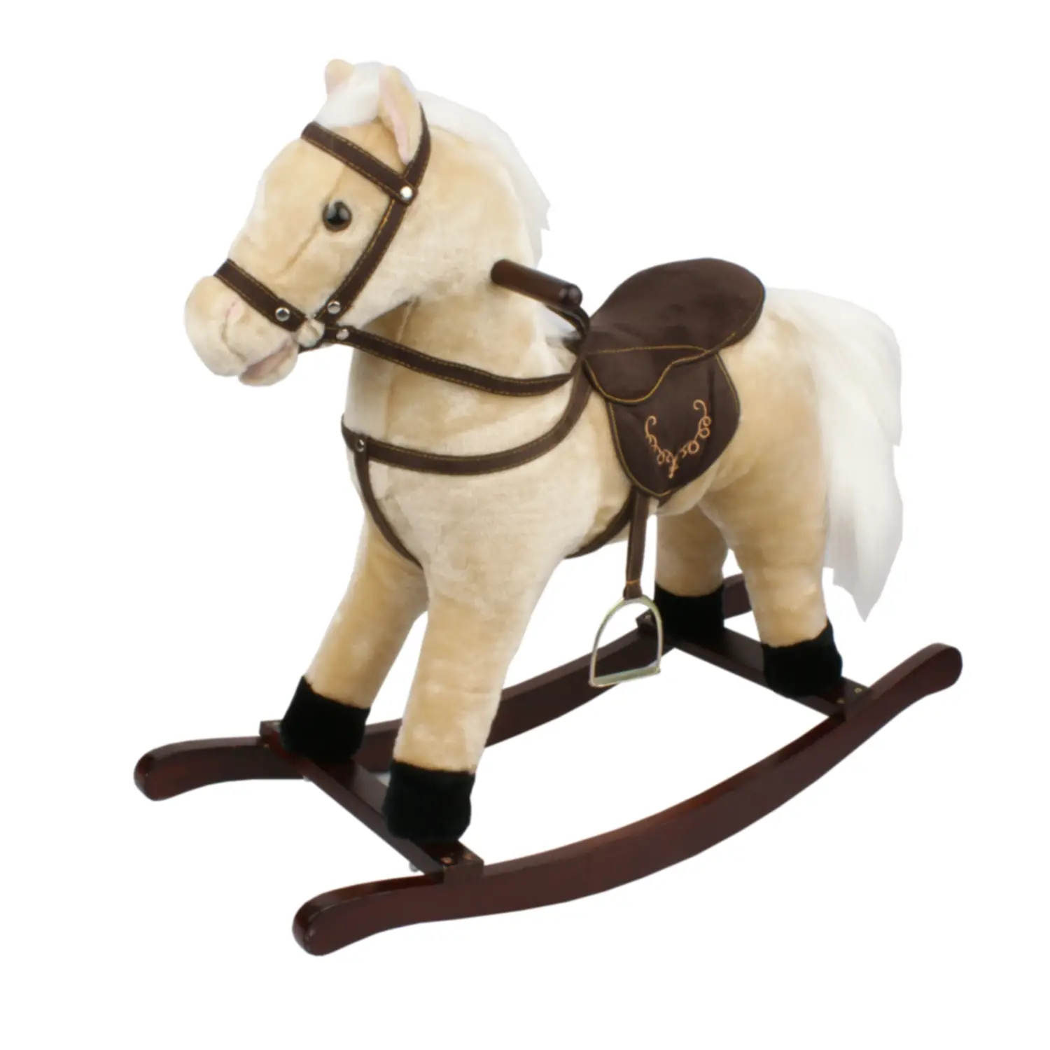 Cavallo a Dondolo Beige, Peluche Cavalcabile, Nitrisce e Muove la Bocca - Primi movimenti