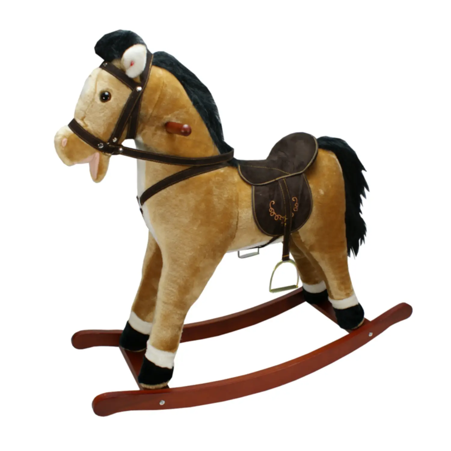Cavallo a Dondolo Grande Marrone Chiaro, Peluche Cavalcabile, Nitrisce e Muove la Bocca - Primi movimenti
