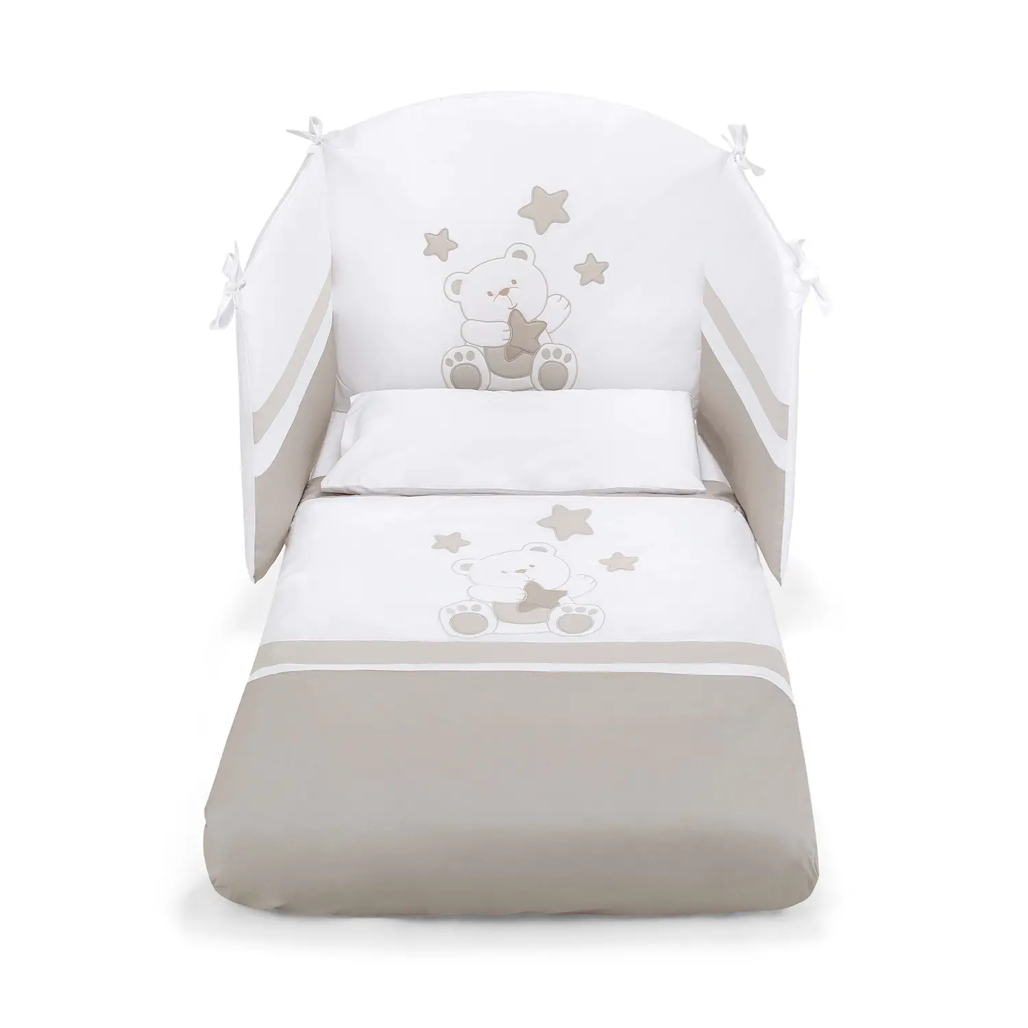 Piumone Orsone Set 3 Pezzi Bianco Tortora Pali - lenzuolini