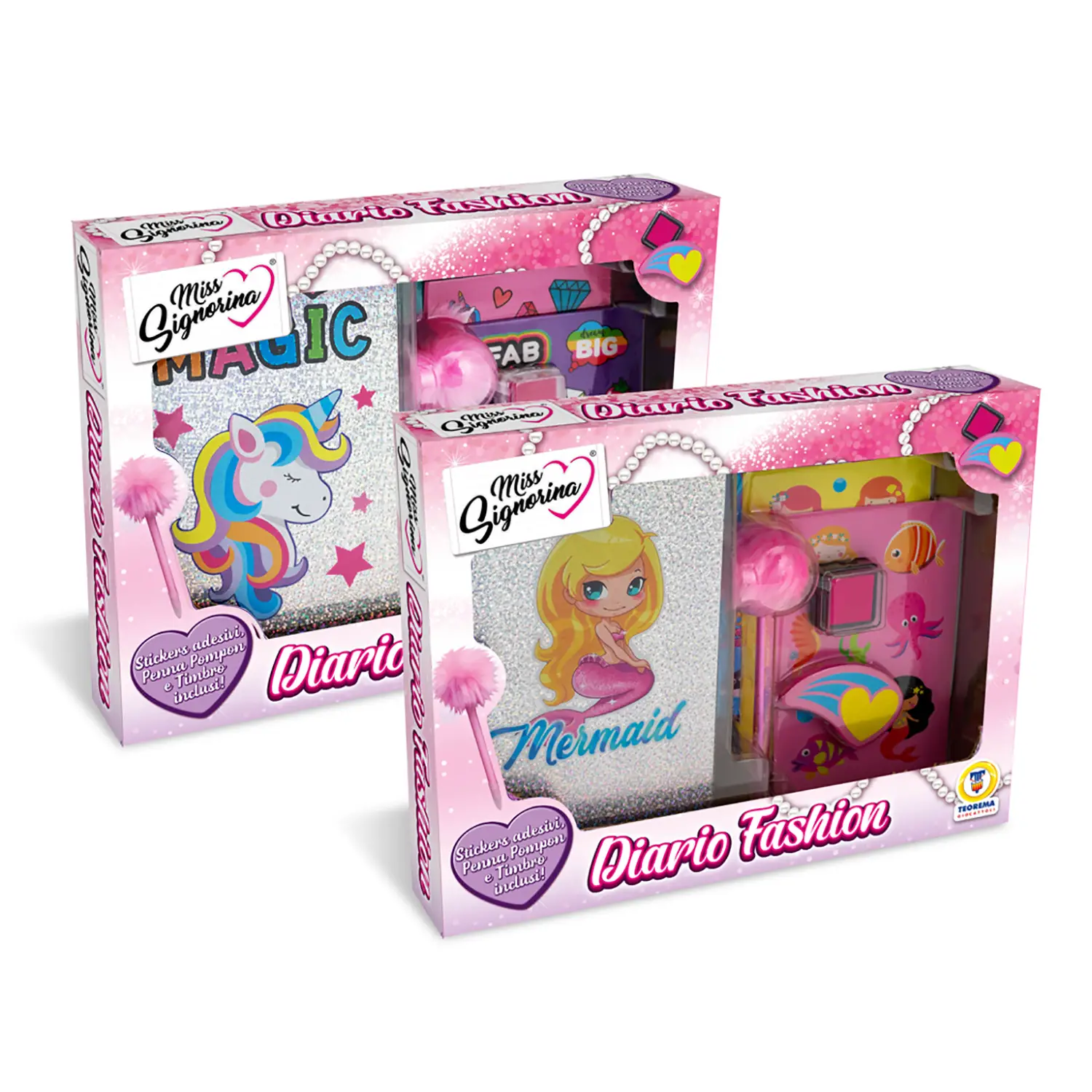 Set Diario Con Stickers, Timbro E Penna PomPom Assortito - gadget