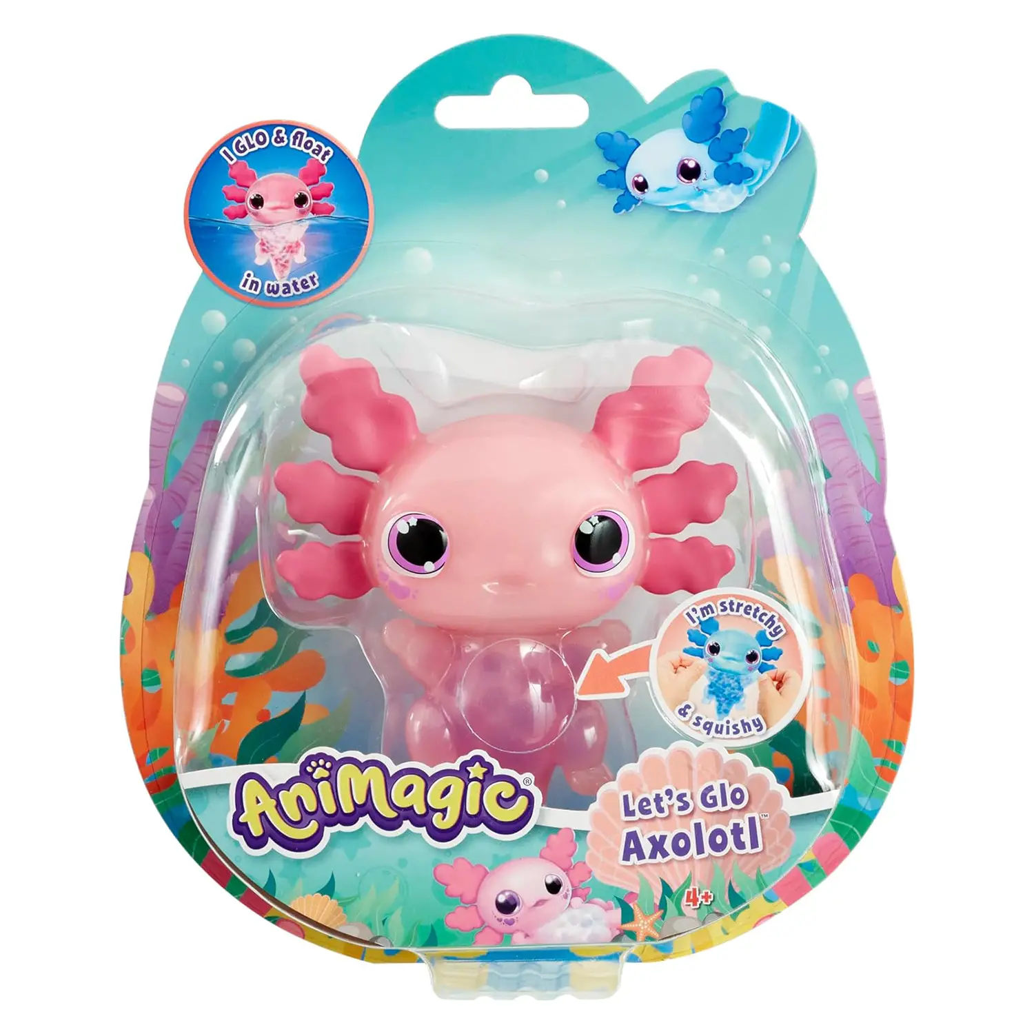 Animagic Let's Glo Axolotl: Pesciolino Luminoso Galleggiante Rosa - Animali