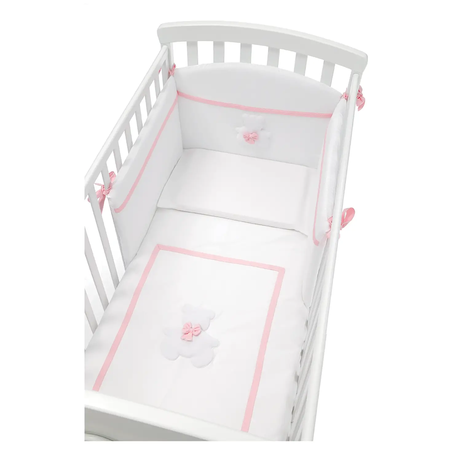 Dudu Piumone Bianco Ricamo Bianco Rosa - lenzuolini