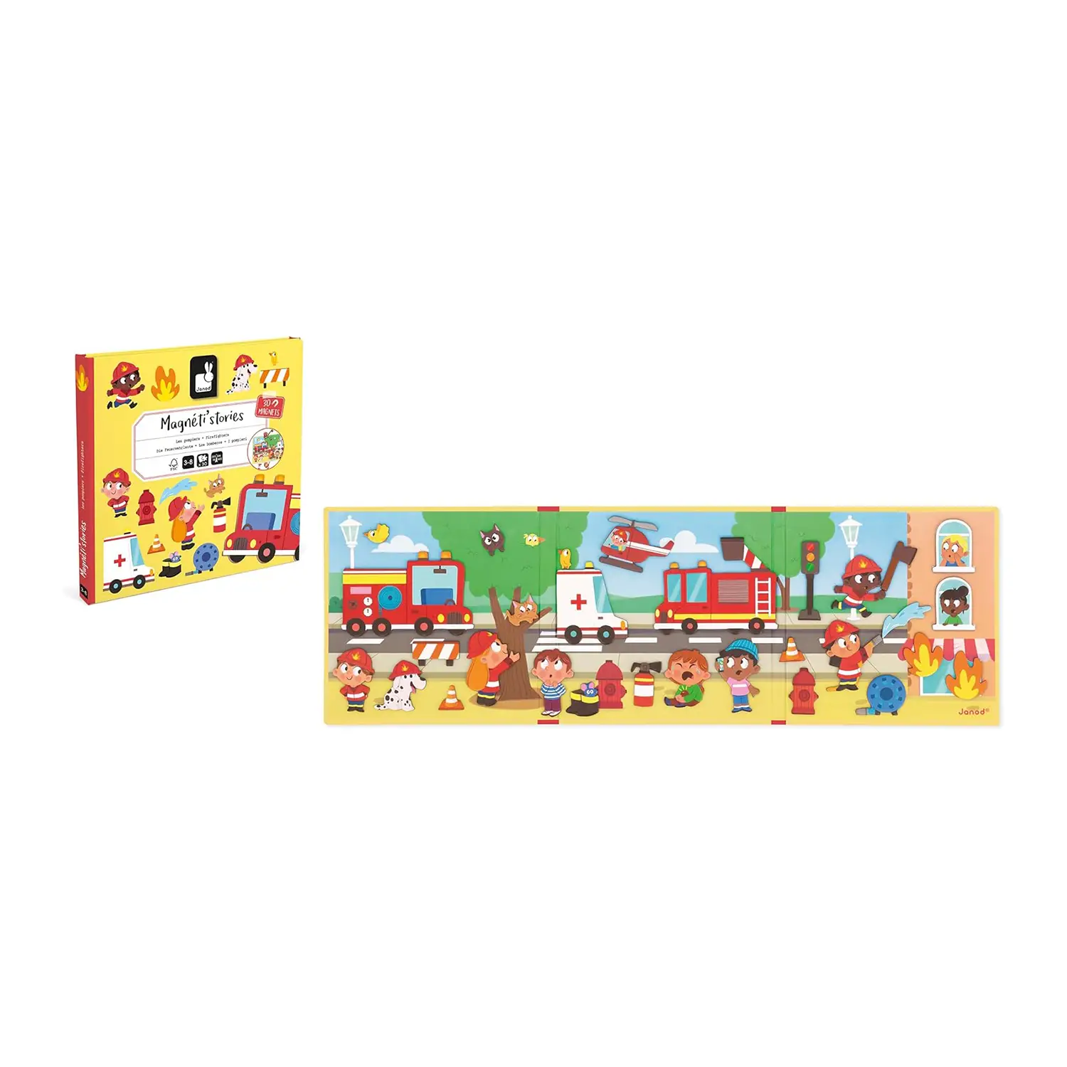 Janod - Magneti'Stories I Pompieri - Gioco Educativo 30 Calamite - costruzioni magnetiche