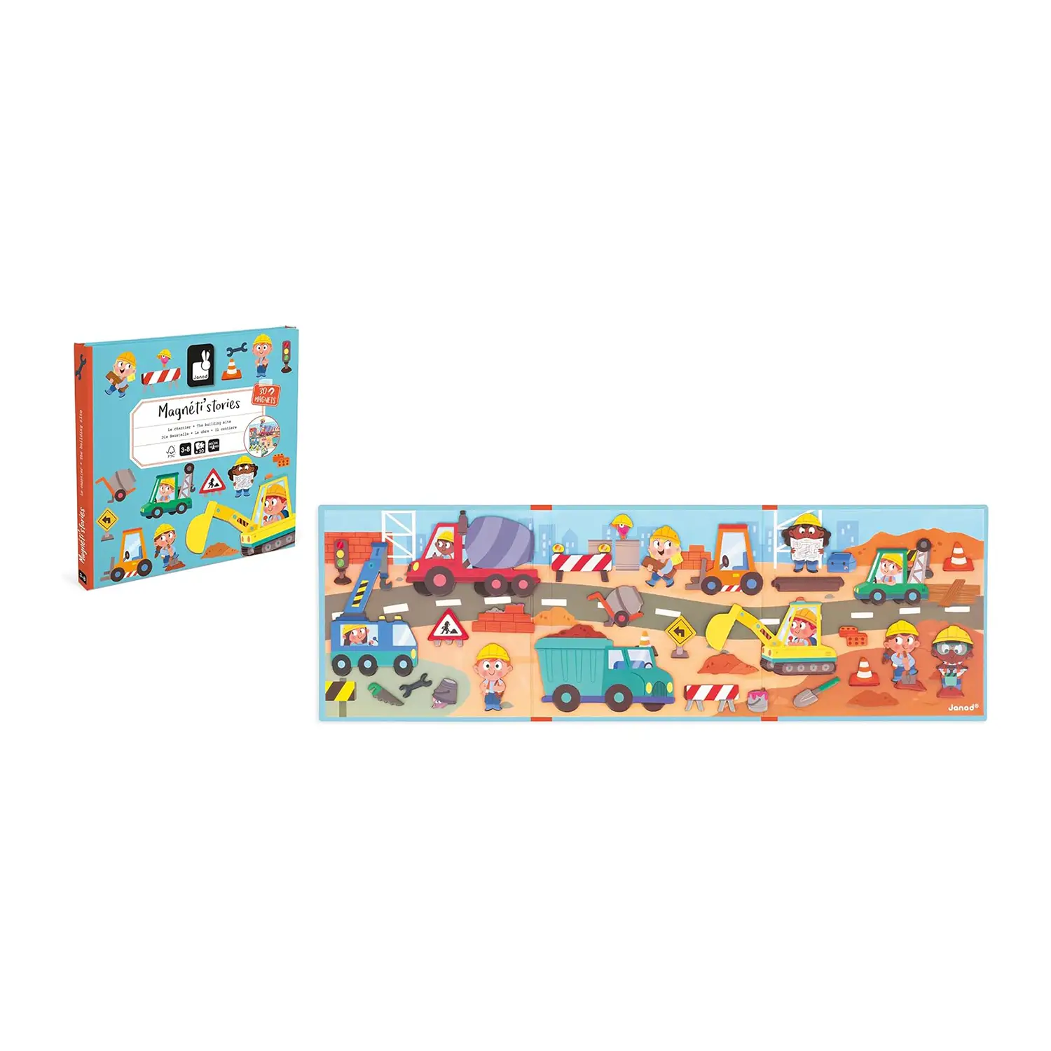 Janod - Magneti'Stories Il Cantiere - Gioco Educativo 30 Calamite - costruzioni magnetiche