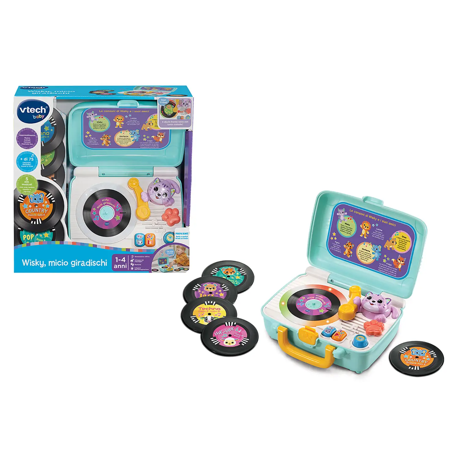 VTech Wisky, Micio Giradischi: Giradischi Educativo per Bambini - Primi giochi