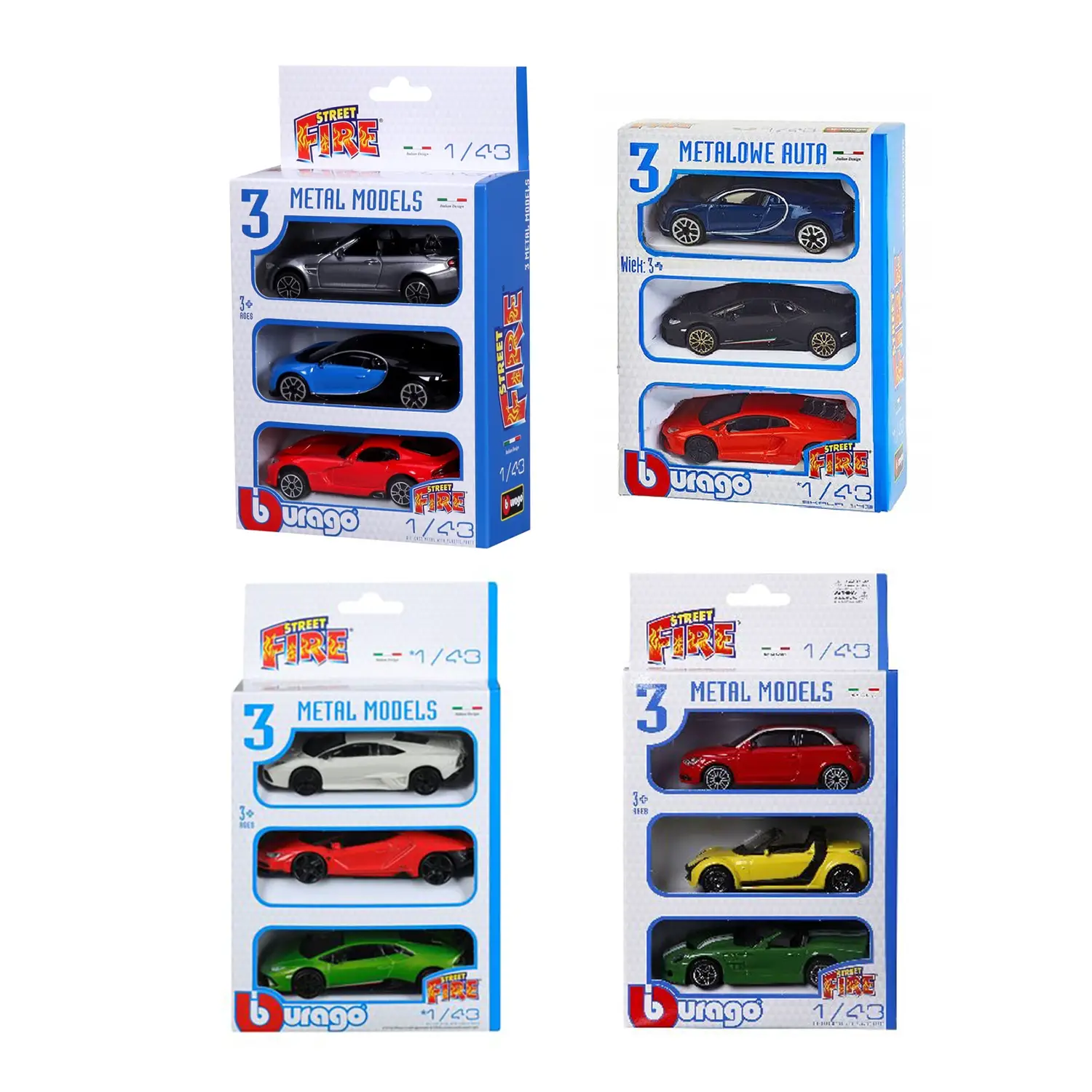 Auto 1:43 Street Fire 3 Pack Edition Confezione con Tre Modelli Casuali - diecast