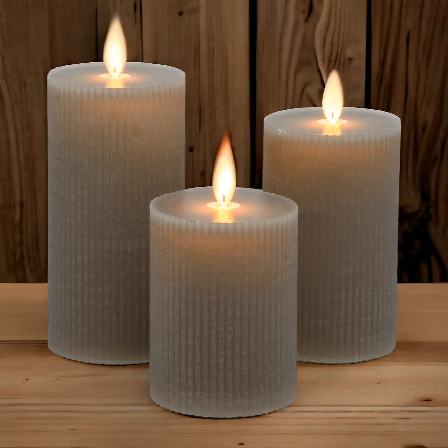 Set 3 Candele Cilindriche MF Moving Flame a Coste Tortora - addobbi casa