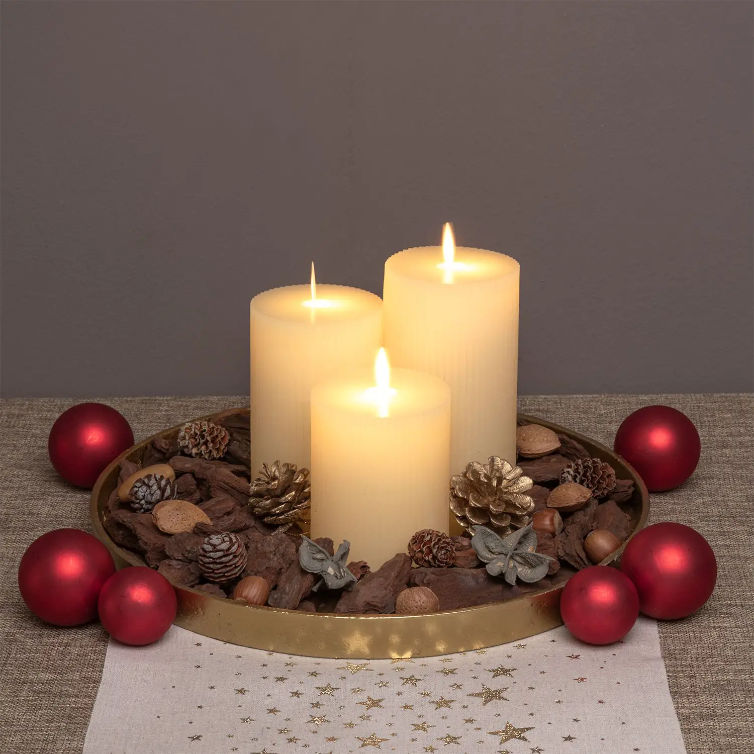 Set 3 Candele Cilindriche MF Moving Flame a Coste aVORIO - addobbi casa