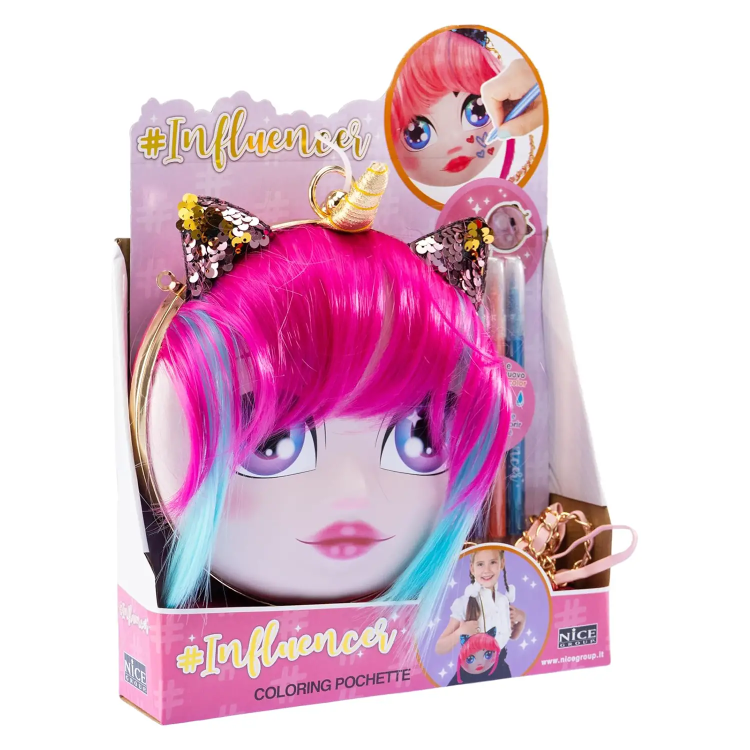 Influencer Coloring Pochette con Capelli Fucsia - bellezza e accessori