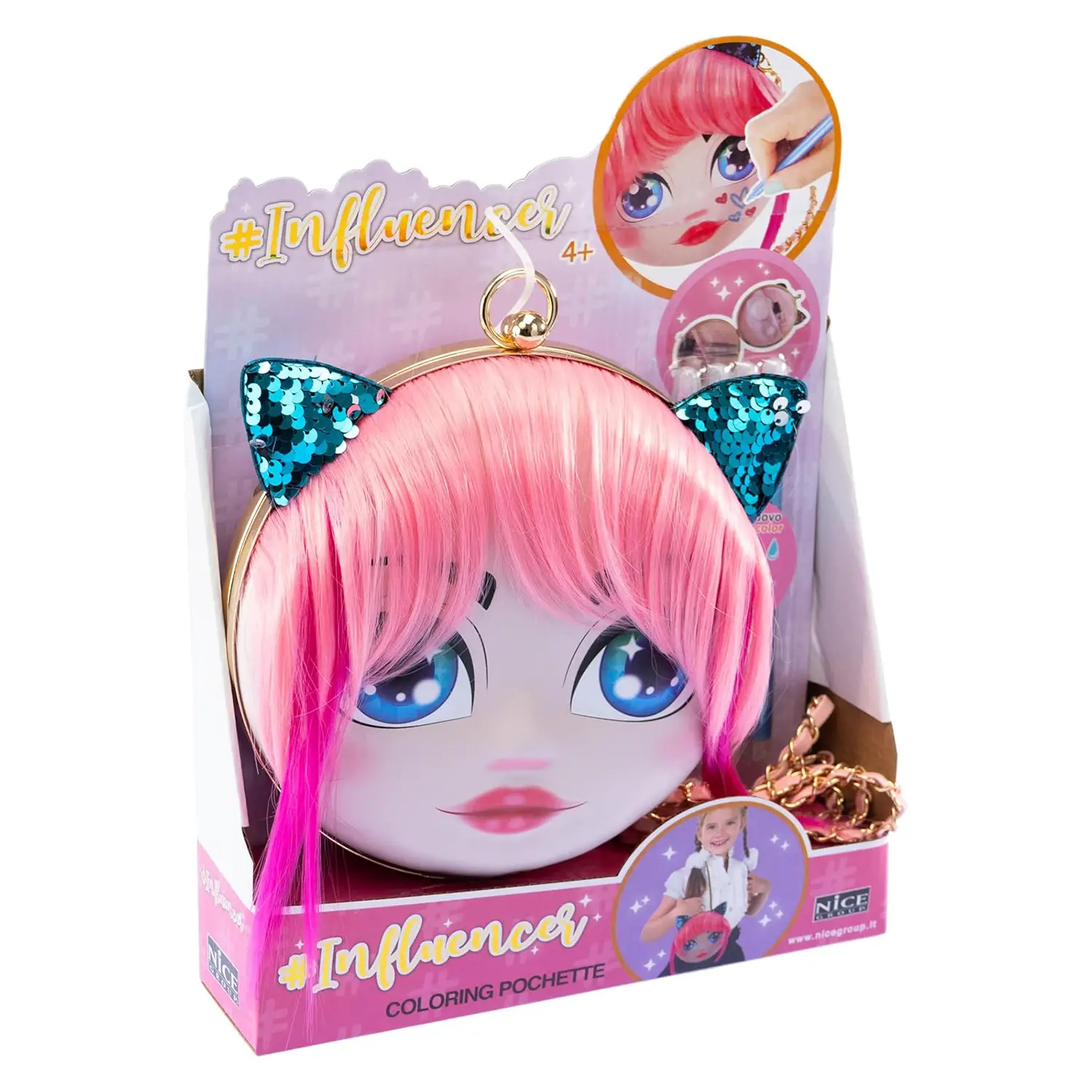 Influencer Coloring Pochette con Capelli Rosa - bellezza e accessori