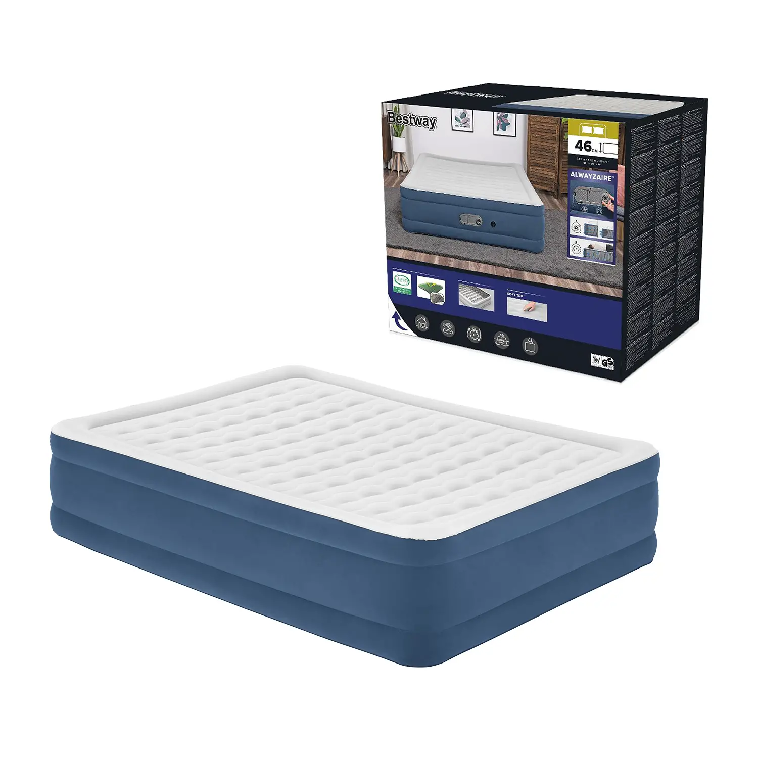 Airbed Alwayzaire Bicolor Azzurro/Grigio Matrimoniale Cm. 203x152x46 - materassi gonfiabili